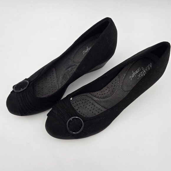 Comfort View Womens Black Suede Wedge Shoes With Buckle Detail Size 5W - Picture 1 of 8